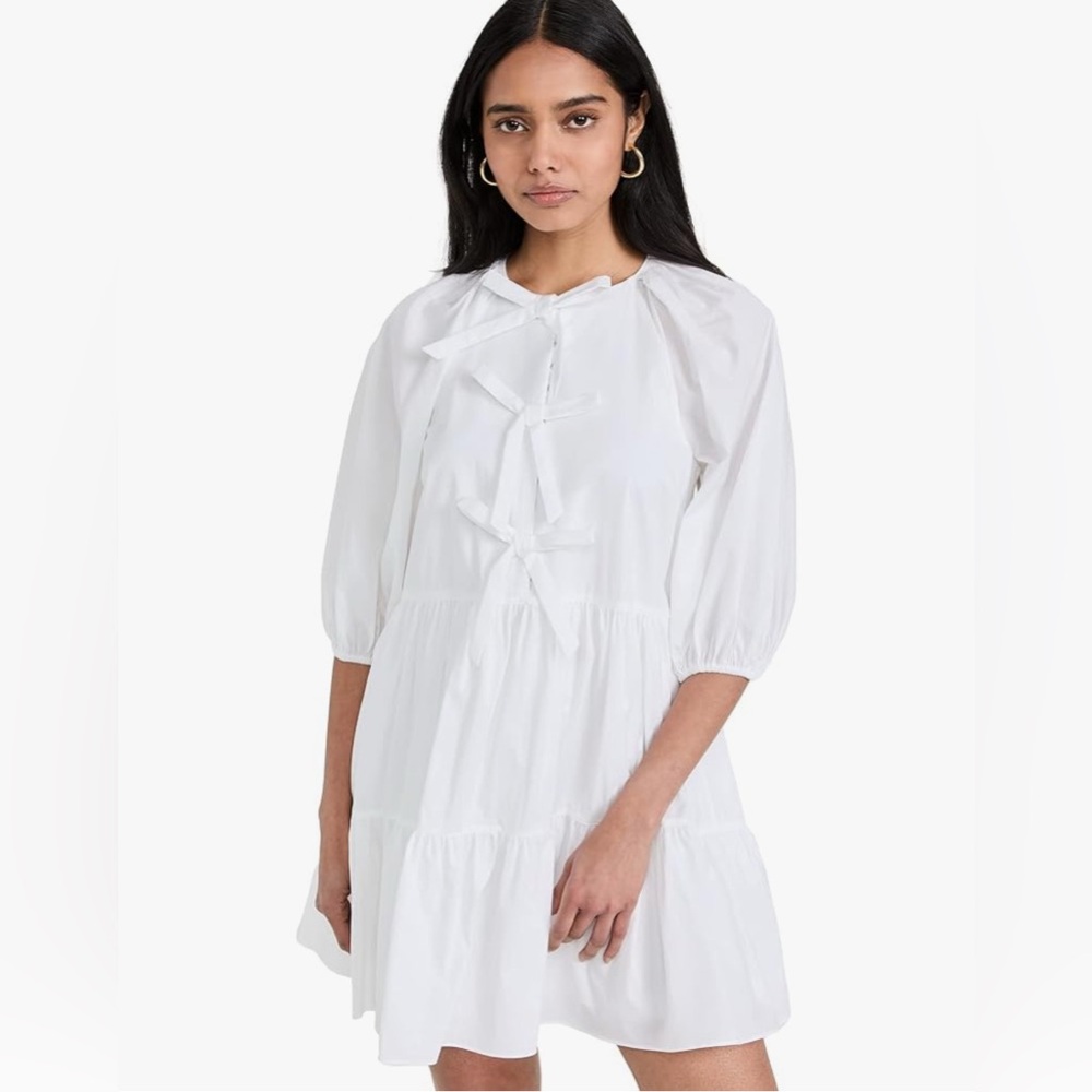 Cinq a Sept 5a7 Lynn puff sleeve bow mini White Dress size 8 NWT